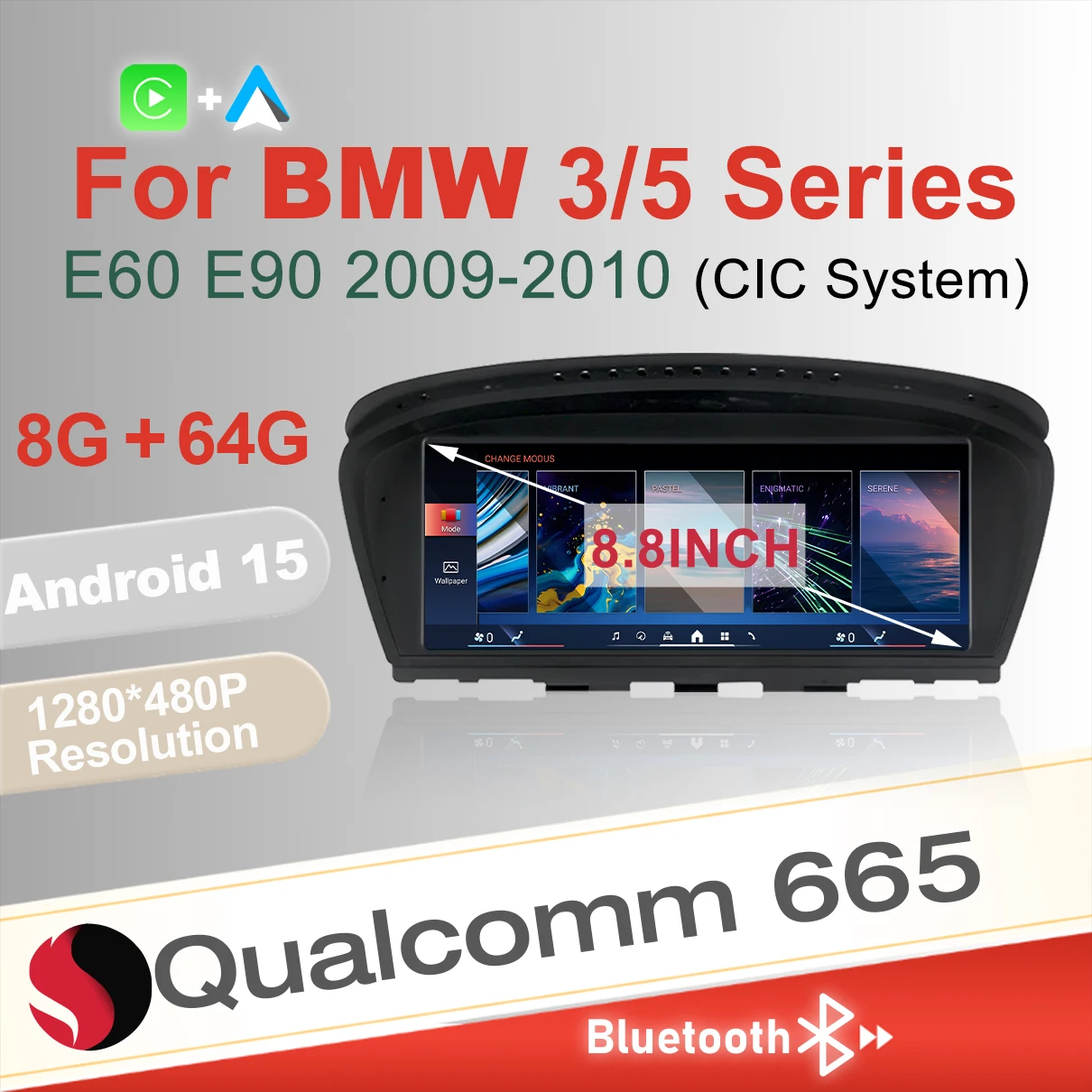 Système Android 15 DMDNAVI 8+64G, navigation GPS, commande centrale, écran tactile 8,8', multimédia automobile pour BMW Série 3/5 E60 E61 E62 E90 E91 E92 2009-2010 CIC, CarPlay sans fil, Android Auto, Bluetooth