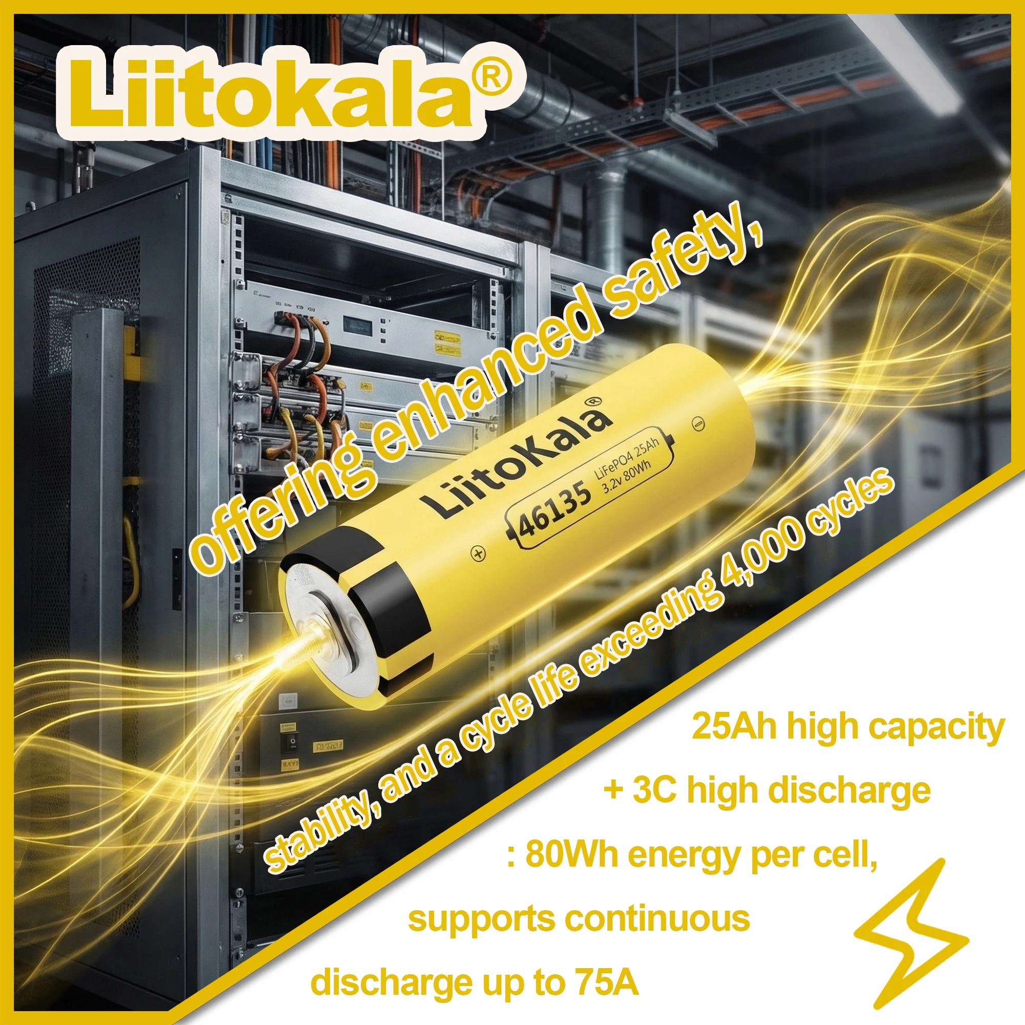 LiitoKala 3.2V 25Ah LifePo4 Lithium Battery 3C High Drain for DIY 12V 24V Solar Inverter Electric Vehicle Coach Golf Cart