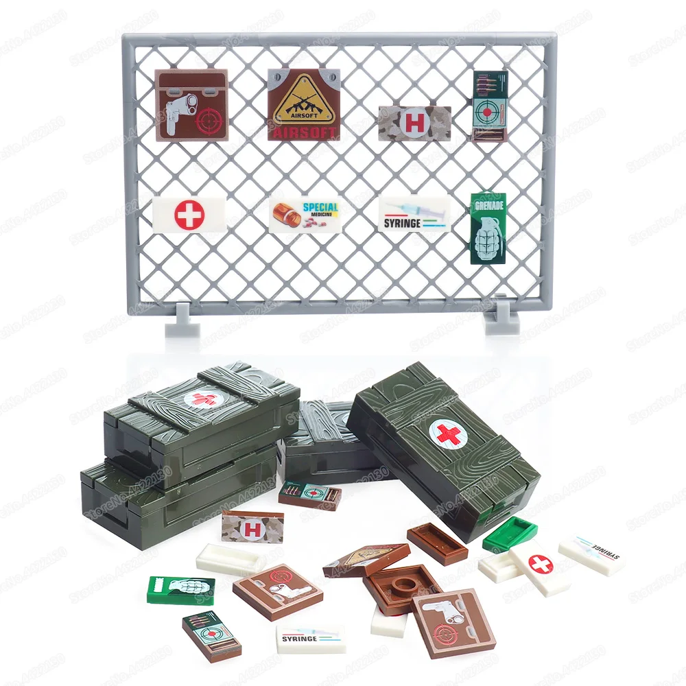 Army Supply Box Building Block MOC WW2 Military figures Equipment Weapons Medical Green Sachet Scene Model Children Gift Boy Toy