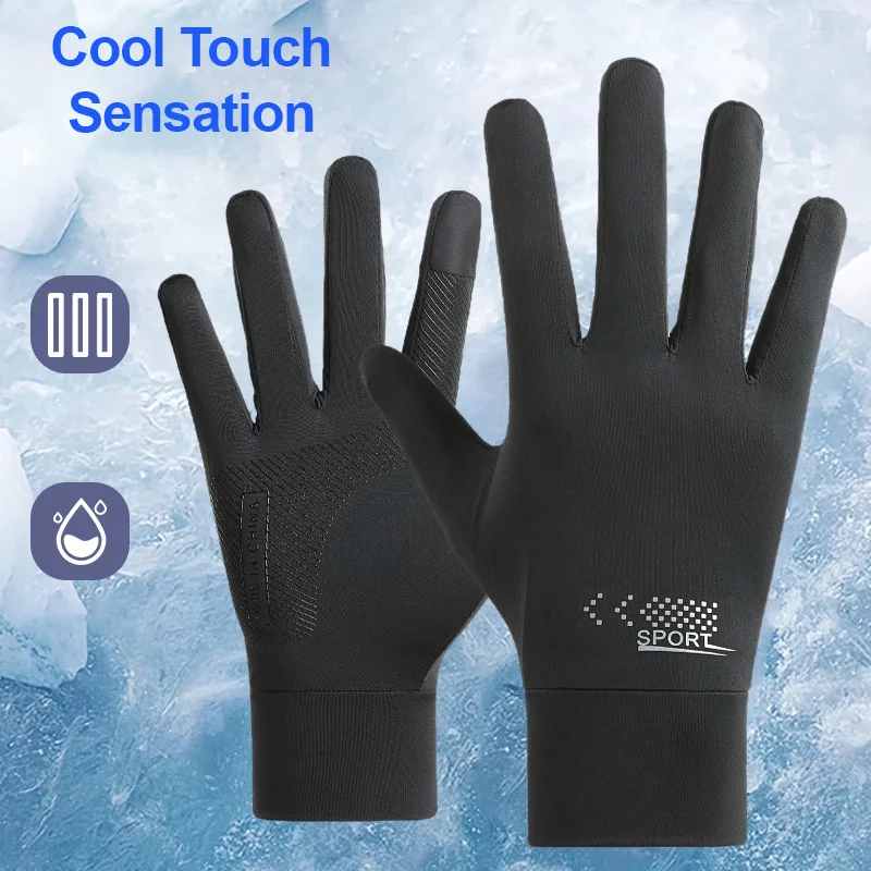 Sun Protection Gloves For Men Cycling Fishing Driving Summer Cooling Two Finger Cut Touch Screen Non Slip Breathable Sun Gloves