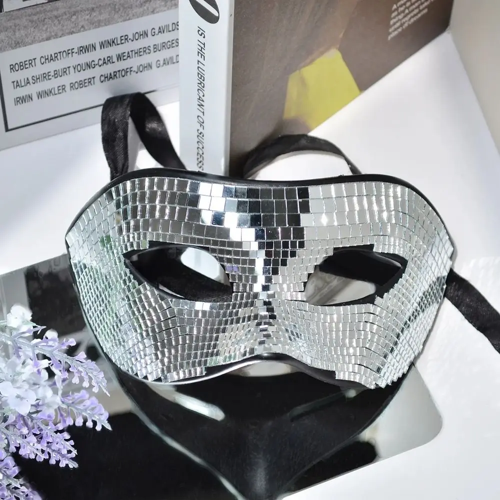 Bola de mascarada Simple, máscara facial con espejo brillante para hombre y adulto, máscara de cara completa para Club nocturno, suministros para fiestas, máscara para ojos, decoración para el hogar y DJ para niña