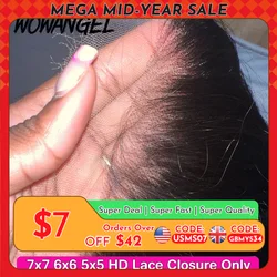 Wow angel 7 x76x6 5 x5 hd spitzen verschluss frontal menschliches haar glattes haar schmelz häute vor gezupft hd spitzen verschluss nur jungfräuliches haar
