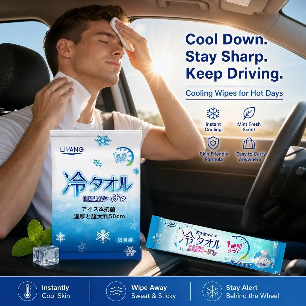 Extra Large Cooling Wet Wipes Instant Ice Cold Refreshing Summer Portable Oversized Sweat Wipes for Adult Sport Outdoor Driving