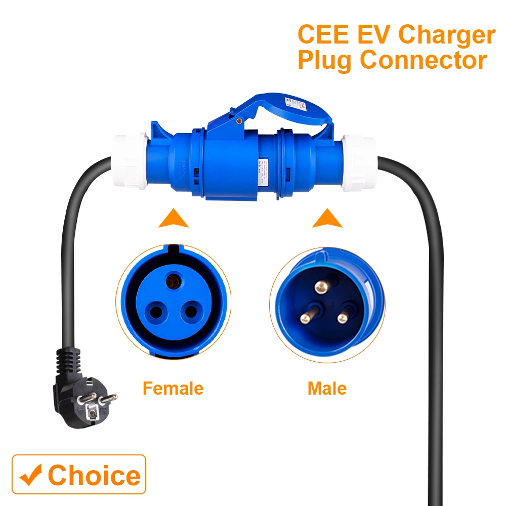 IPENGEN EV Charger Schuko Plug to CEE Blue Power Female Plug 3 Pins Socket Adapter Connect with 32A 1Phase 7KW Portable Charger