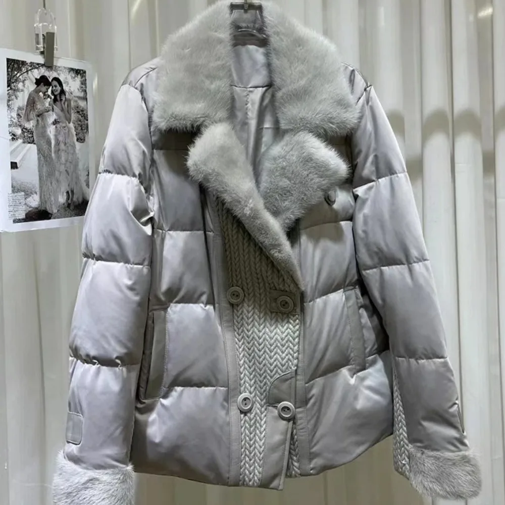 New Jacket Autumn Winter Women Natural Goose Down Coat Warm Luxury Comfortable Casual Real Mink  Collar Puffer Jacket