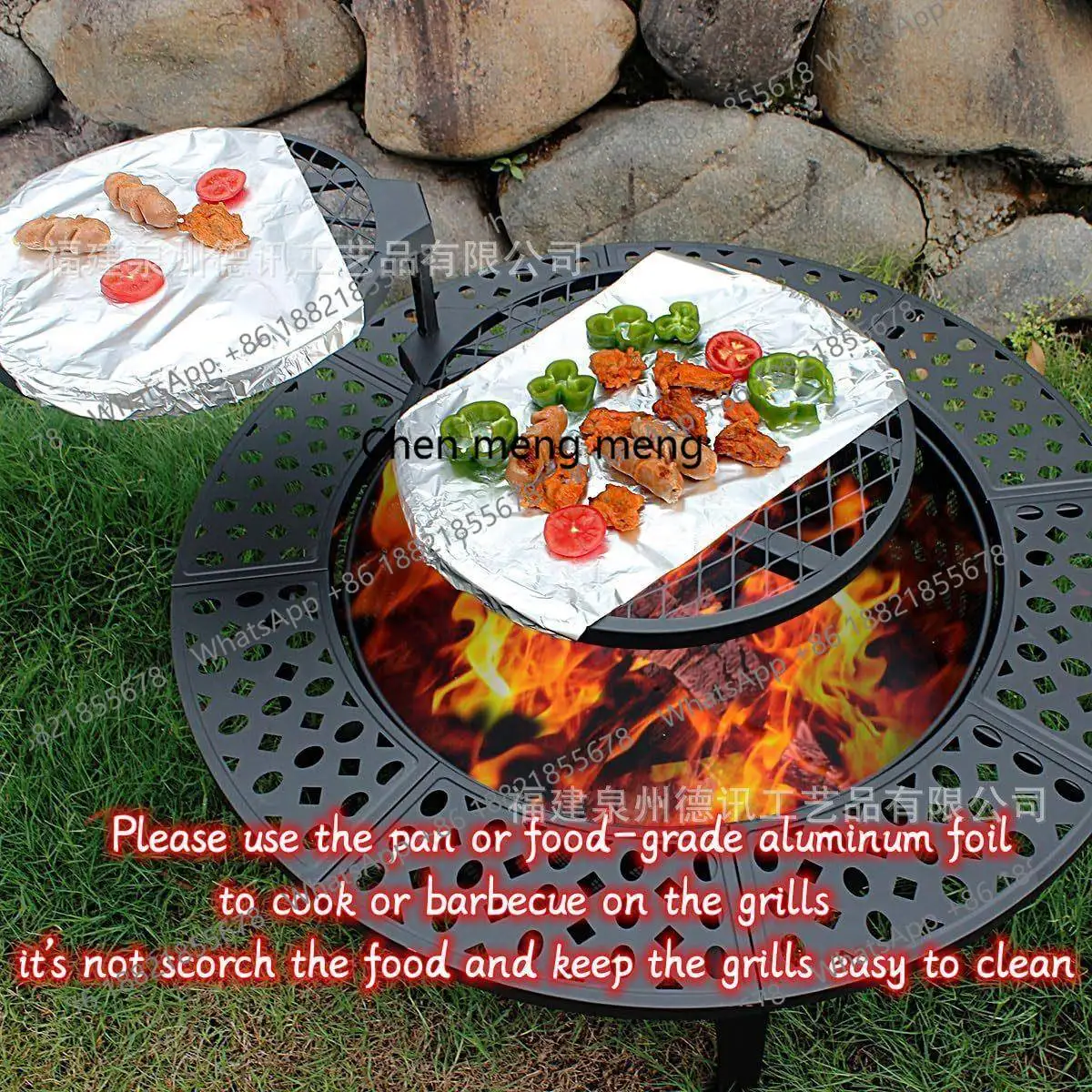 Grelha redonda para jardim ao ar livre, aquecimento, fogão a lenha