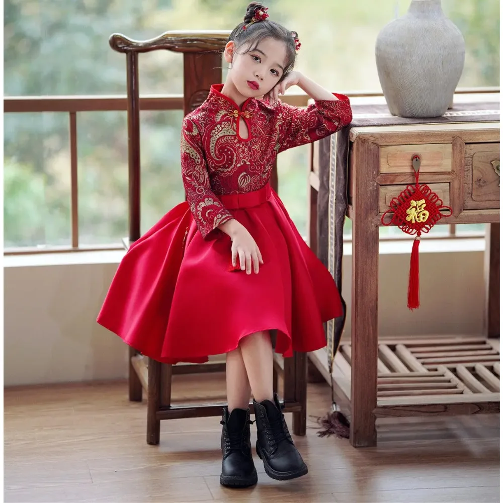 

Платье Cheongsam, китайское платье Qipao, детская одежда, этнический стиль, новогодняя детская одежда для девочек, вечерние костюмы для косплея