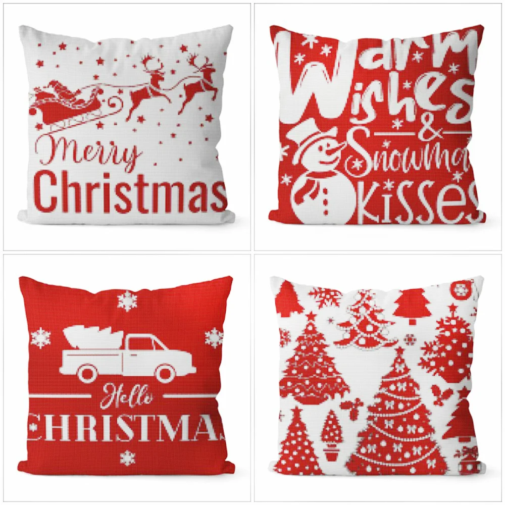 Kit de lienzo con estampado navideño de algodón ecológico bordado completo, Kits de almohadas cruzadas de 11CT, decoración del hogar con hilo