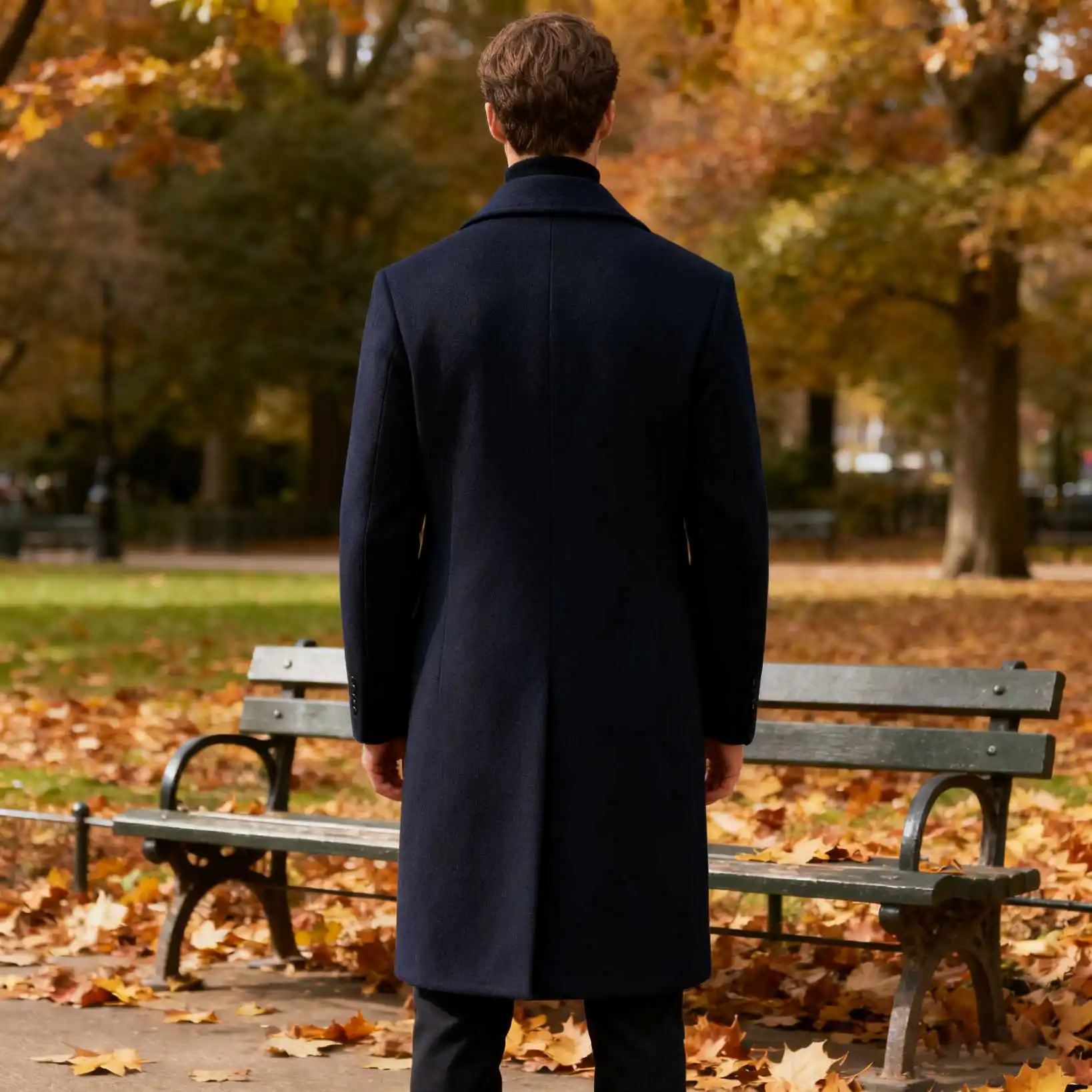 맞춤형 울 혼방 남성 롱 오버코트 원피스 더블 브레스티드 피크드 라펠 코트 겨울 야외 방한 오버코트