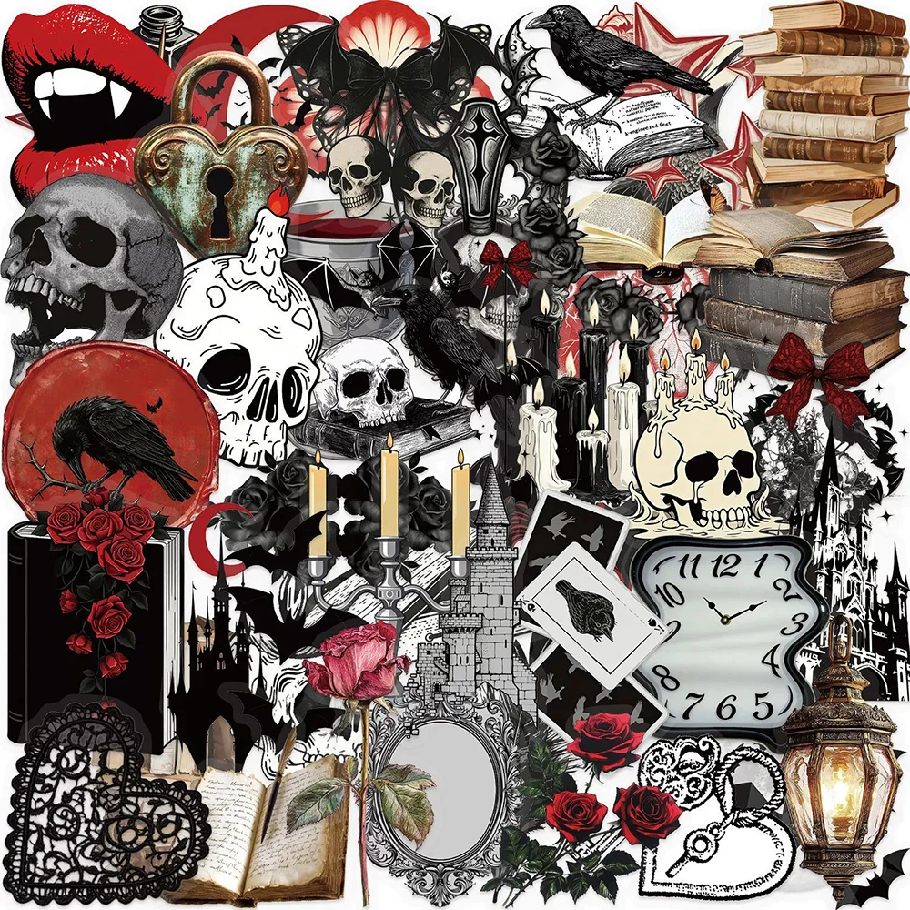 

10/30/50pcs Transparent Horror Dark Aesthetic Skull Stickers Cool Gothic Decals DIY Suitcase Scrapbook Guitar Decoration Sticker