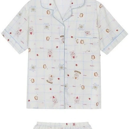 

Милый милый летний женский комплект из двух предметов, корейский комплект из хлопка и полиэстера с простым принтом, домашняя одежда