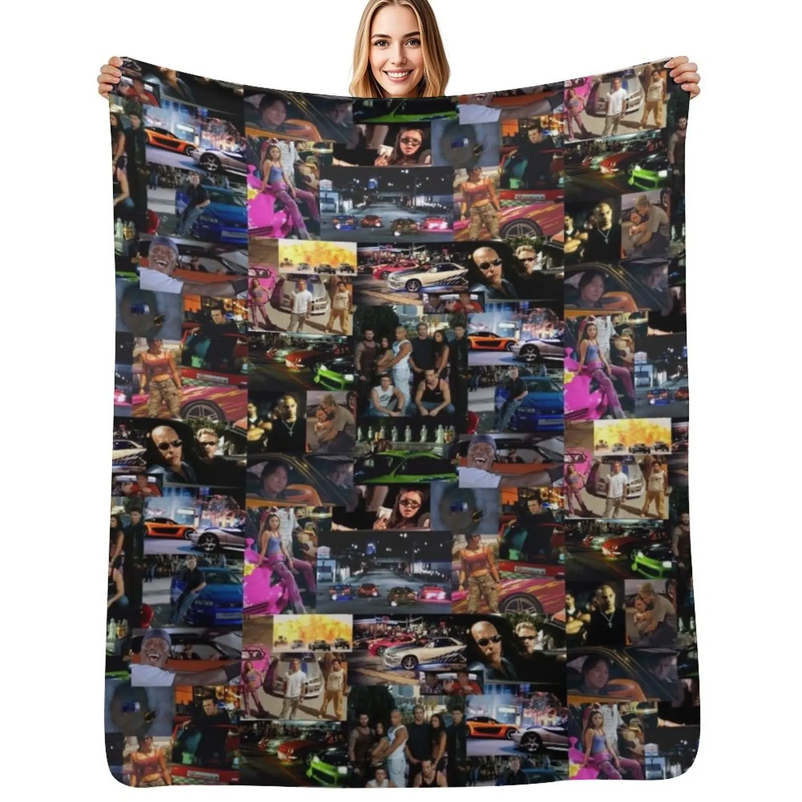 Fast and Furious collage Throw Blanket Cozy Throw Blanket for Bed Sofa Chair