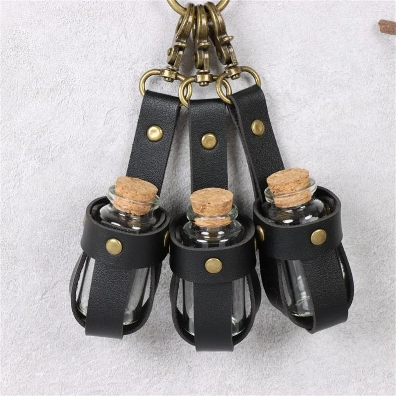652F Halloween Witch Potion Bottle Wizard Potions Glazen houder met kurkstopper en lederen harnas voor vrouwelijke mannen