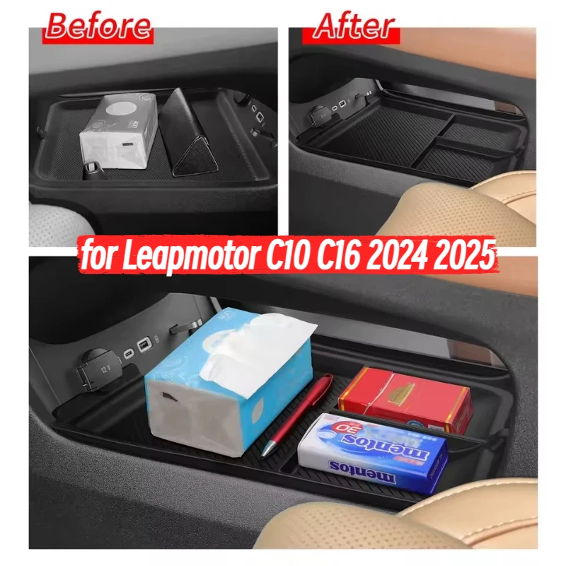 

for Leapmotor C10 C16 2024 2025 Center Console Lower Storage Box Tray Organizers Tidying Black Car Interior Accessory For C10