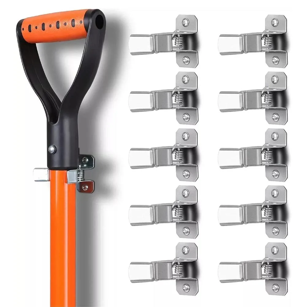 10Pcs Tool Clips Metal Retainer Clips Shovel Holder Outdoor Garden Wall Mount Tool Holder For Garage And Shed Garden Tools