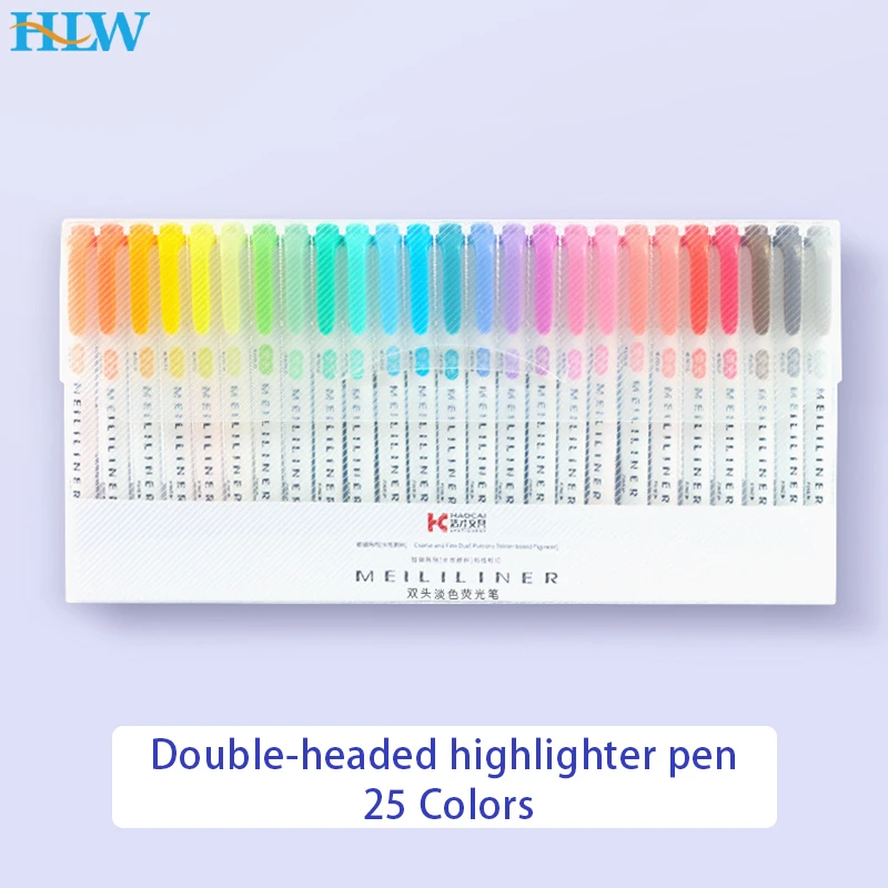 25 Colors Highlighters Pastel Markers Dual Tip Fluorescent Pen For Art Drawing Doodling Marking School Office Stationery