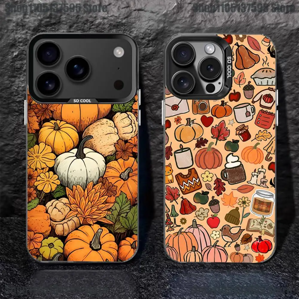 

Autumn leaves pumpkin Phone Case For iPhone 17,16,15,14,13,12,11,Pro,XS,Max,Plus,Mini,SE4,E Black Matte Shockproof Cover
