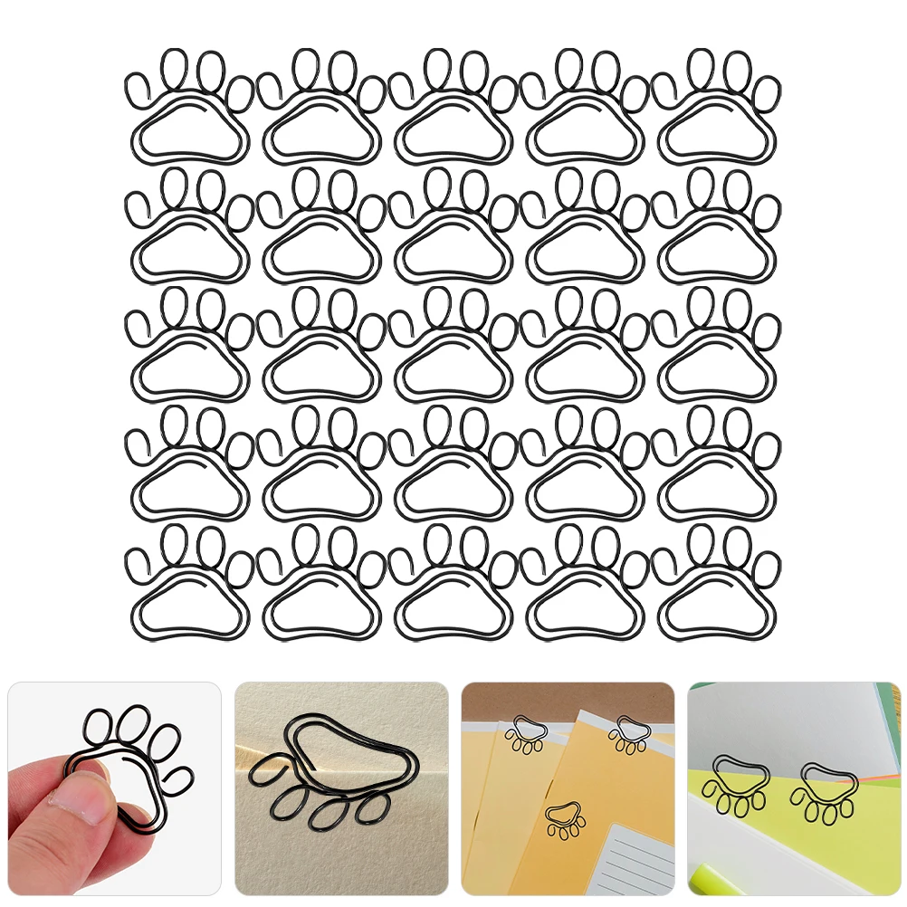 

50 Pcs Shape Cat Claw Paper Clip Clips Memo Unique Cute Black for Paperwork Office