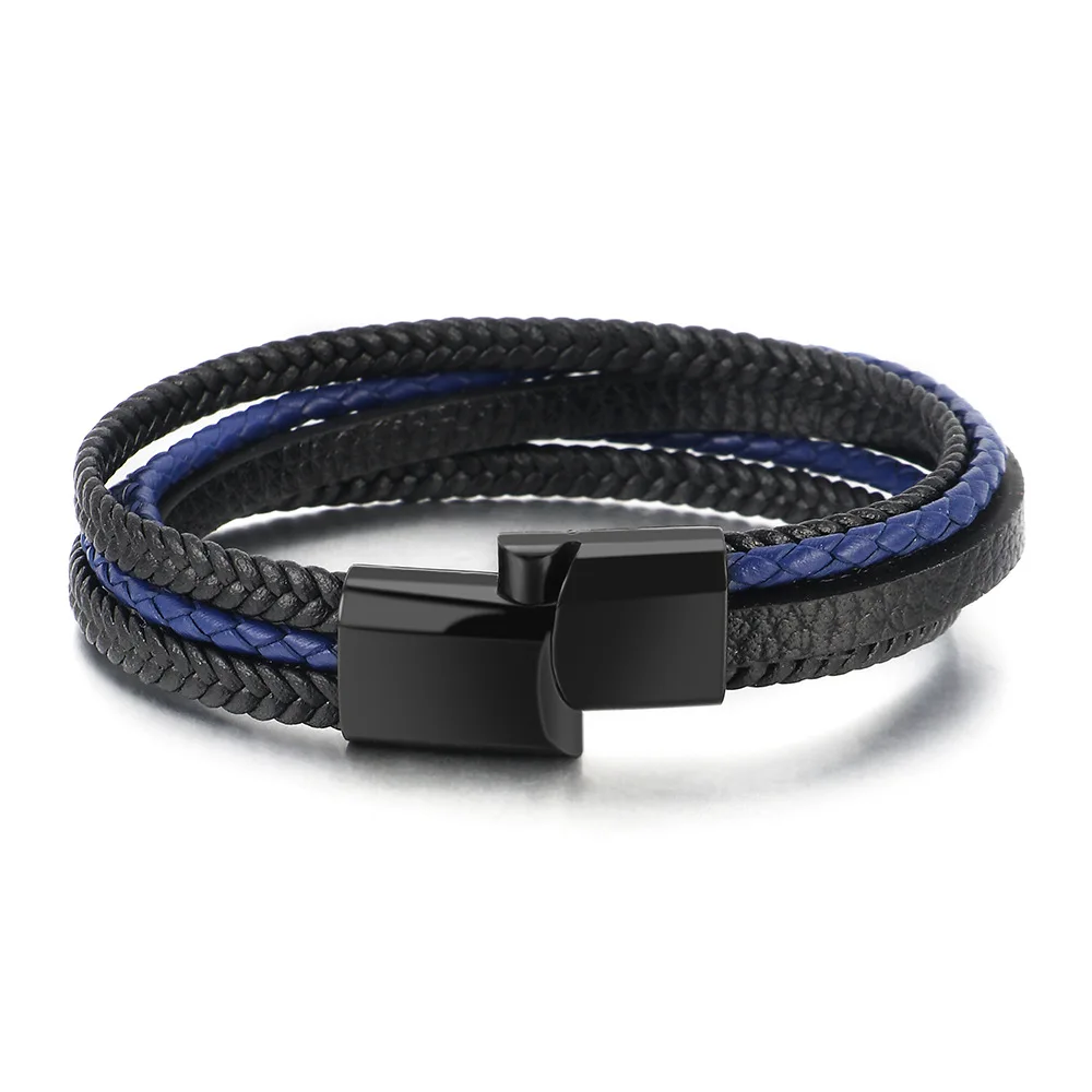 Men Leather Rope Braided Bracelet Hot Sales Alloy Magnetic Buckle Bracelet Fashion Jewelry Gift for Men