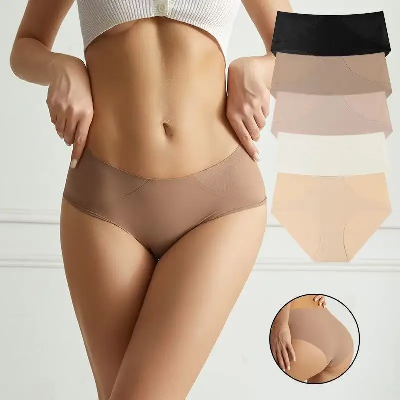 

Сексуальное женское бесшовное нижнее белье из ледяного шелка, невидимое нижнее белье со средней талией 5А, антибактериальное дышащее влагопоглощающее нижнее белье