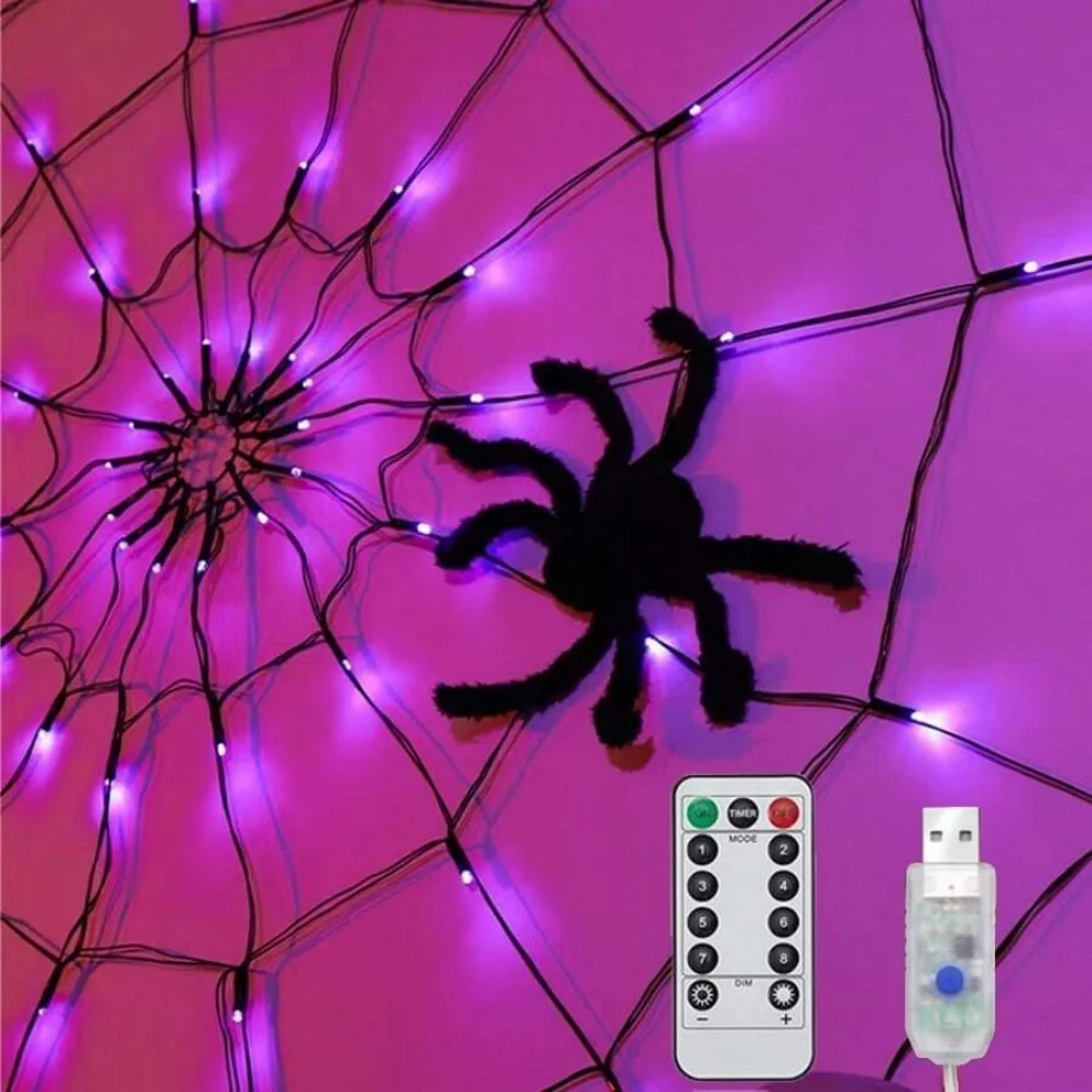 70LED Halloween Spider Web Lights USB Powered Light for Window Porch Garden Yard Carnival Spooky Festival Decor