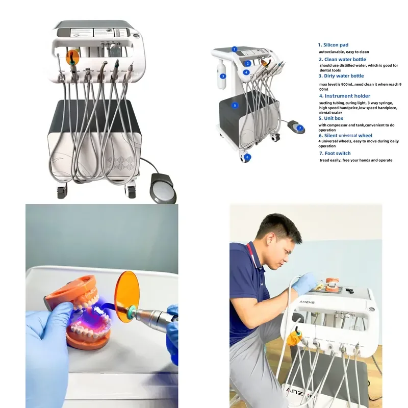 Portable Dental Turbine Unit with Air Compressor Mobile Dental Cart for Mobile Dental Treatment