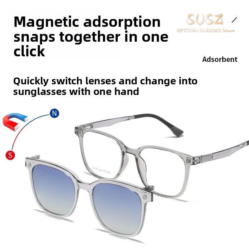 SUSZ  New Magnet Clip On Polarized Sunglasses Women Square Anti Blue Light Prescription Eyeware Myopia Driving Eyeglasses