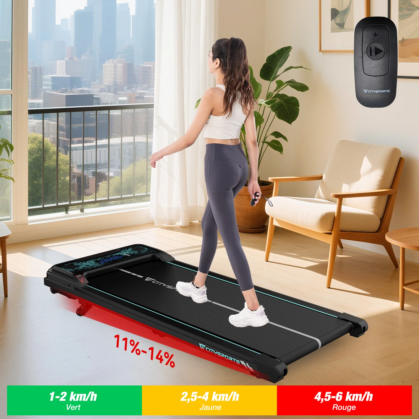 CITYSPORTS PRO Tapis de Course, Tapis Roulant, Tapis de Course Électrique,Tapis de Marche,Tapis de Marche Inclinable ,Tapis de Course 2-en-1, Télécommande,120kg, Écran LED
