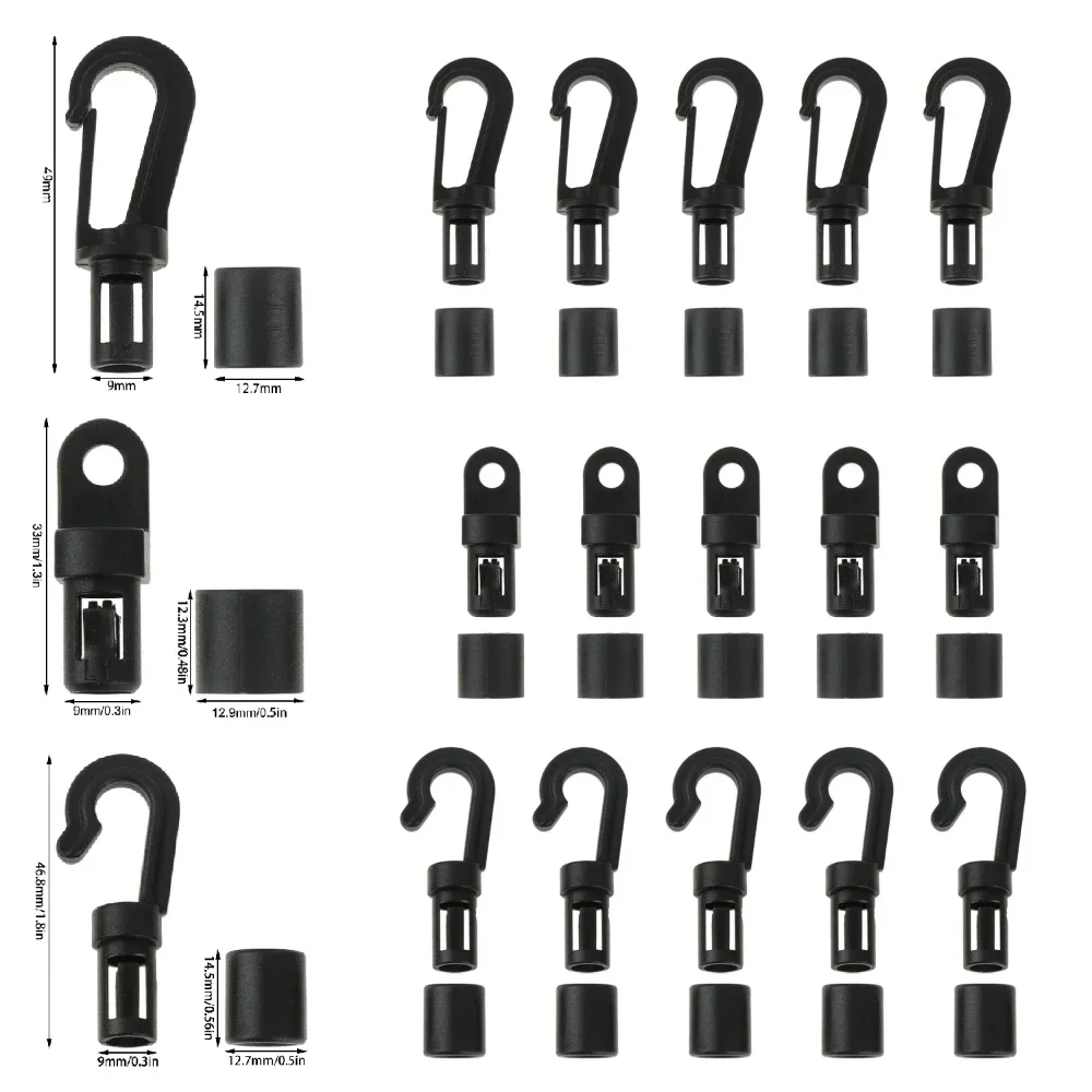 10 pezzi di plastica kayak cordoncino ganci Quick Connect Bungee Shock Cord Hanging Ends Clip per canoa barche Dinghy corda elastica fai da te