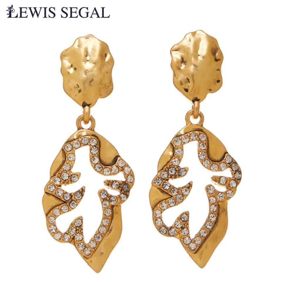 

LEWIS SEGAL Gold Leaf Drop Earrings for Women Medieval Style Luxury Fine Jewelry 18K Gold Plated Minimalism Casual Party Gift