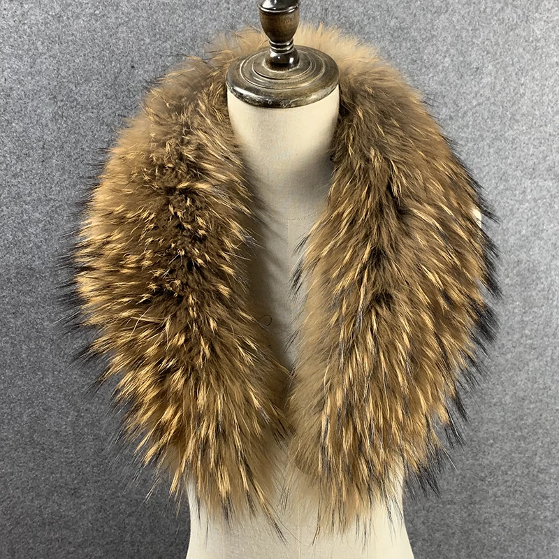 

Natural Raccoon Fur Collar Winter Neck Warmer Real Fur Scarf Shawls Women Men Jackets Decor Furry Collars Fur Scarves Large Size