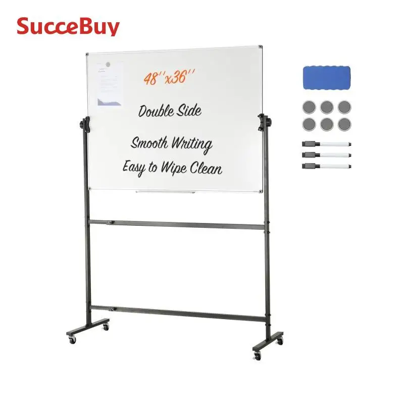 VEVOR Tableau Blanc Magnétique Effaçable à Sec Mobile Double-Face 122x91,5cm