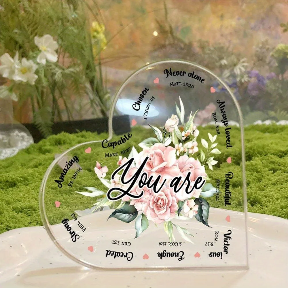Brand Heart Shaped Acrylic Wall Art Inspirational Bible Verse Decor Positive Affirmation Indoor Outdoor Home Office Christian Gi