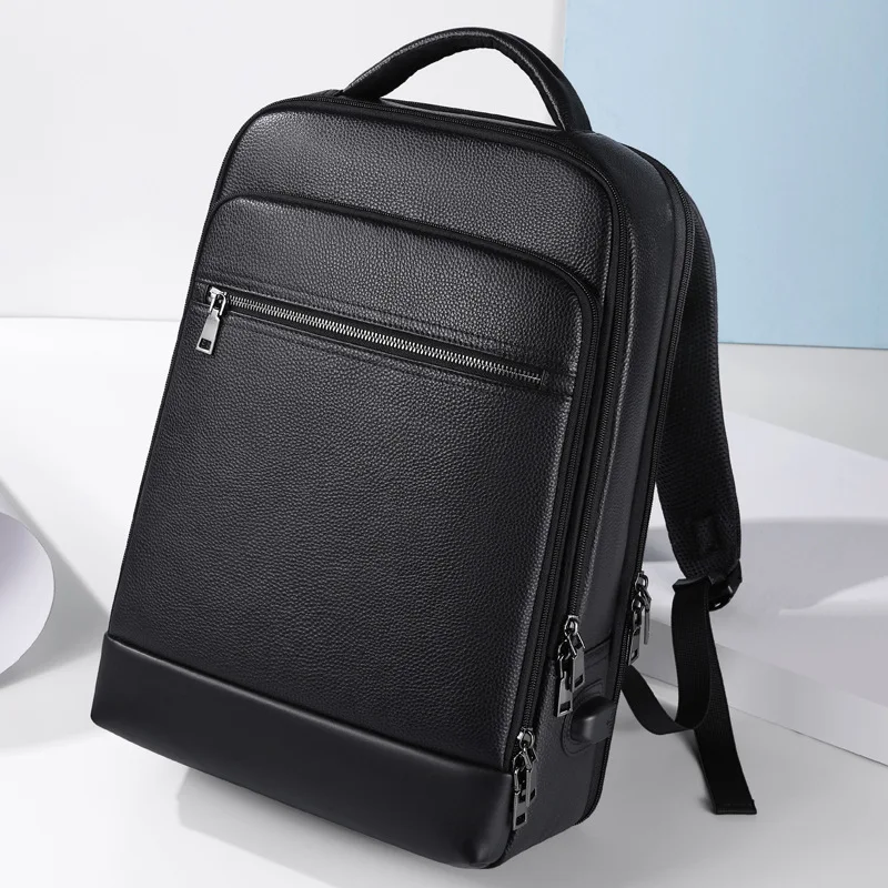 

New Genuine Leather School Bags For Teenagers Men, Business Laptop High-end Backpack, Capacity Cowhide Men's Men Backpack