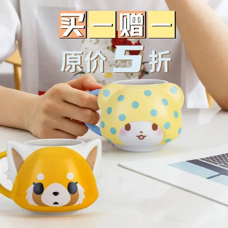 Cute Cartoon Sanrioed Marumofubiyori Aggretsuko Doll Printed Ceramic Cup Kawaii Breakfast Milk Cup Office Coffee Cup Girl Gift