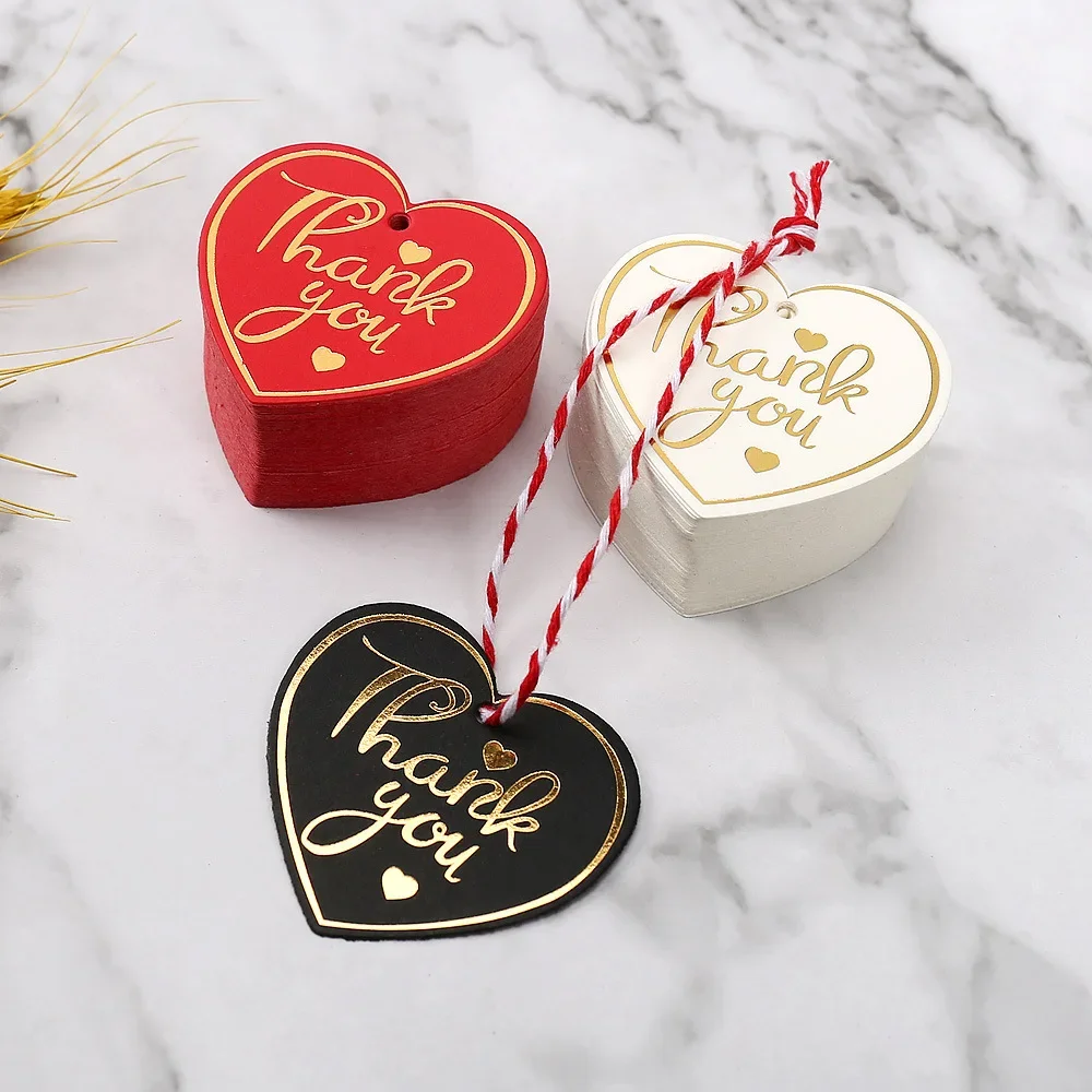 100 adet Kalp Şeklinde Teşekkür Etiketleri Kırmızı Beyaz Siyah Kağıt Kartları Etiketleri hediye keseleri Asmak Etiketi Düğün Doğum Günü Noel Partisi Malzemeleri