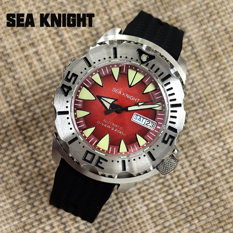 SEA KNIGHT Monster Men Automatic Diver Watch Sapphire Crystal 200M Waterproof Ghost Teeth Dial NH36 Automatic Mechanical Watches