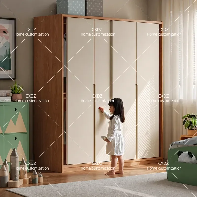 Solid Wood Oak Wardrobe Sliding Door Storage Cabinet Multi Functional Locker for Small Apartment Bedroom Household Furniture