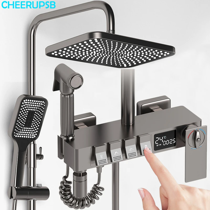 

LED Digital Rain Shower Faucet Bathroom Hot Cold Thermostatic Mixer Shower System Bathtub Wall Mount SPA Rainfall Piano Faucets