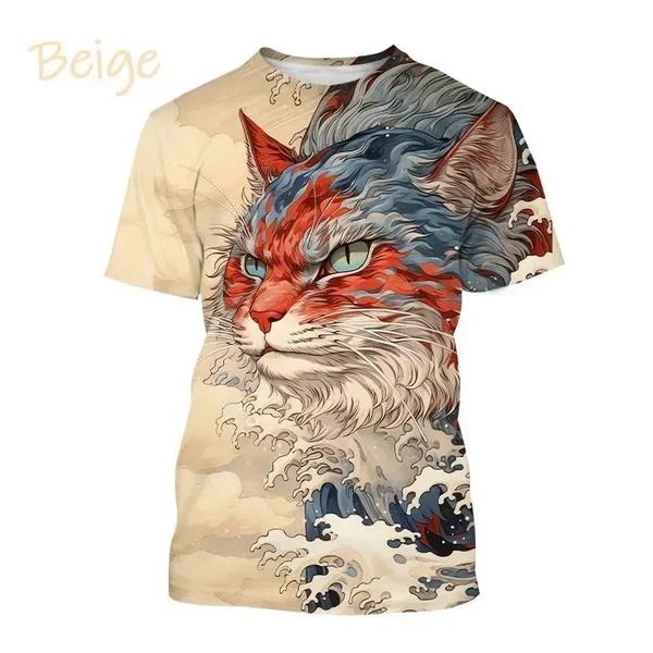 Hot Sell New Harajuku Cat 3D Printed T Shirt Personalized Wave Style Casual Round Neck Short-sleeved T-shirt Men Women Top Tees