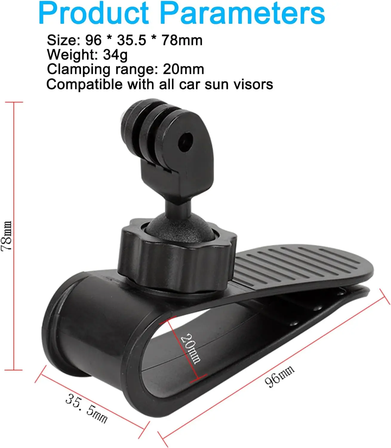 

Car Sun Visor Clip Mount Quick Release Clip Mount VLOG/Video Holder for/GoPro/Insta360/DJI Osmo Camera Smartphone Accessories