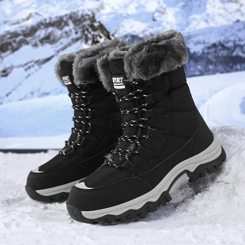 Winter-Barfußstiefel für Damen, Winter-Schneestiefel für Damen, Plüsch-Warme Knöchelschuhe, Rutschfeste Outdoor-Wasserdichte Wanderschuhe in Übergrößen – Detail 8