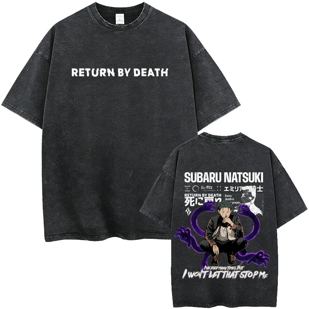 Washed Vintage Anime Re:ZERO Starting Life in Another World T Shirt Funny Cute Rem Ram Graphic T-shirt Men Women Manga T-shirts