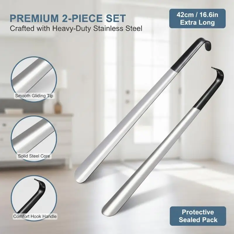 Long Handle Shoe Horn Set Inch High Quality Metal With Ergonomic Handle Makes Putting On Shoes Effortless