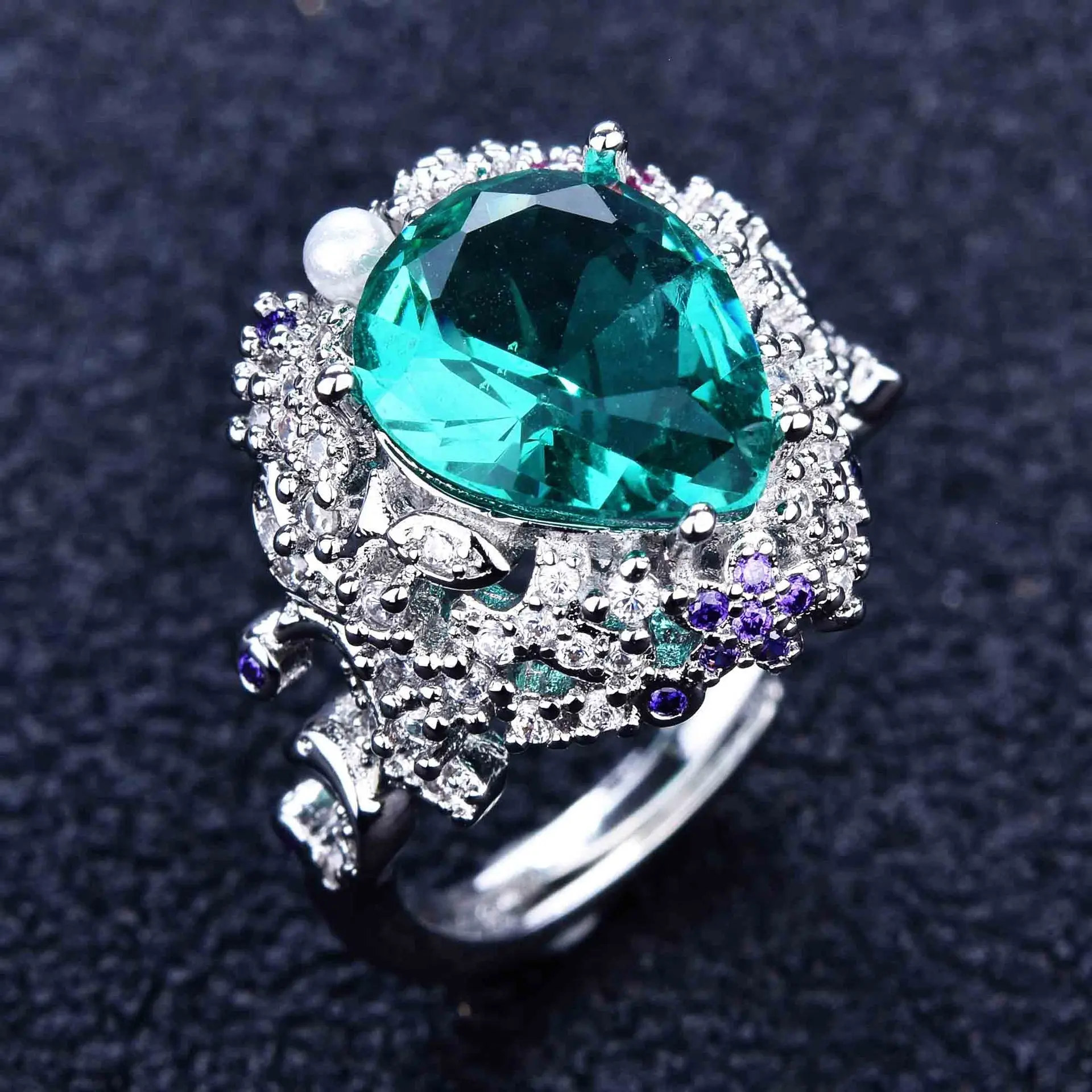 S925 sterling silver ring recommended haute couture jewelry design water drop pear-shaped powder crystal yellow diamond