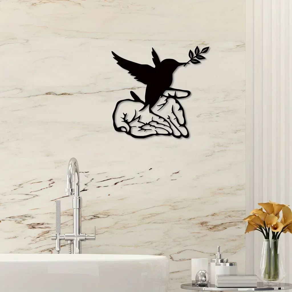 Decoración del hogar de Metal de pájaro de la libertad de la paz, letrero de pájaro de la libertad de la paz única, decoración de pared, placa artística, adornos geométricos para dormitorio recortados