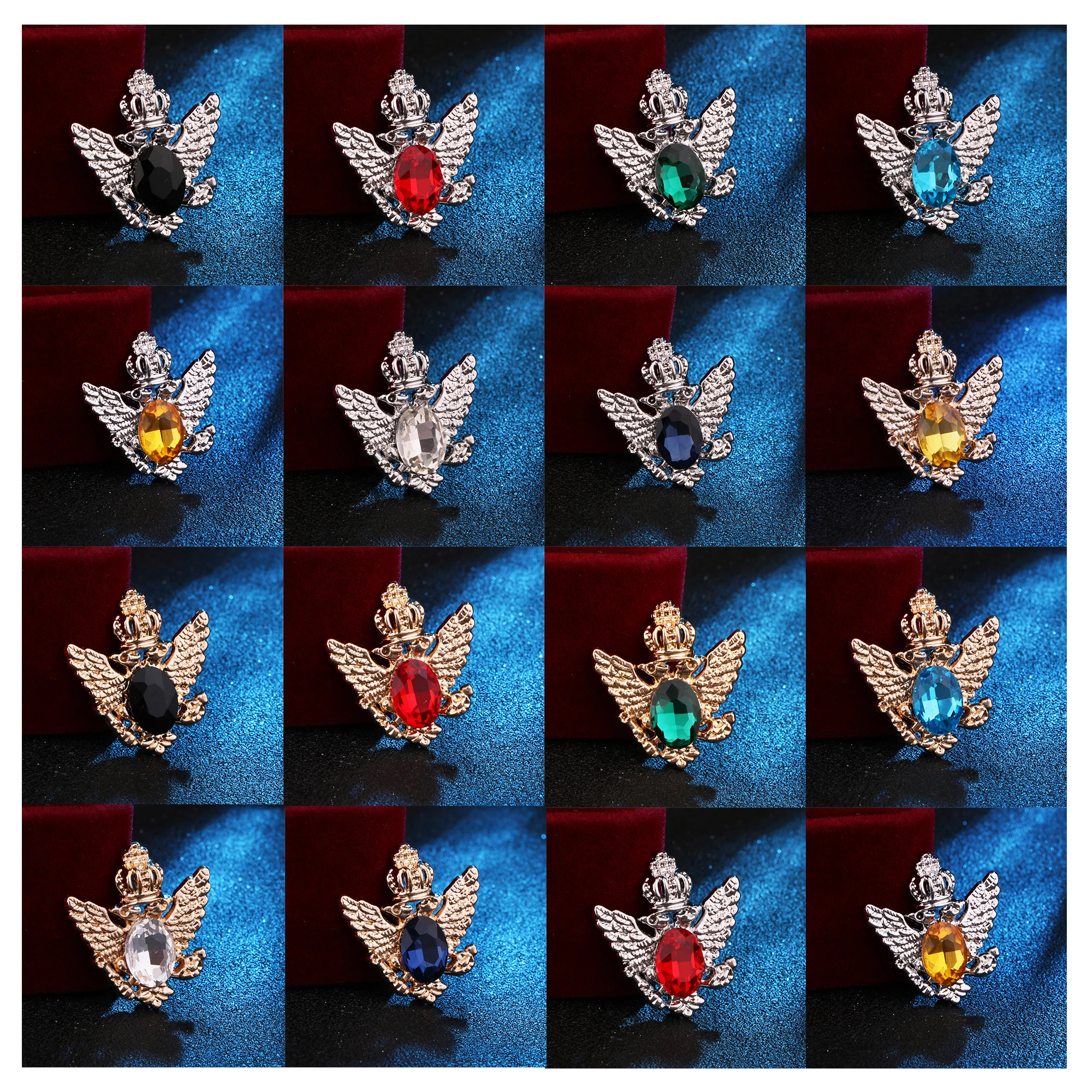 Cross border personalized double headed eagle badge, versatile temperament men's retro suit jacket rhinestone brooch