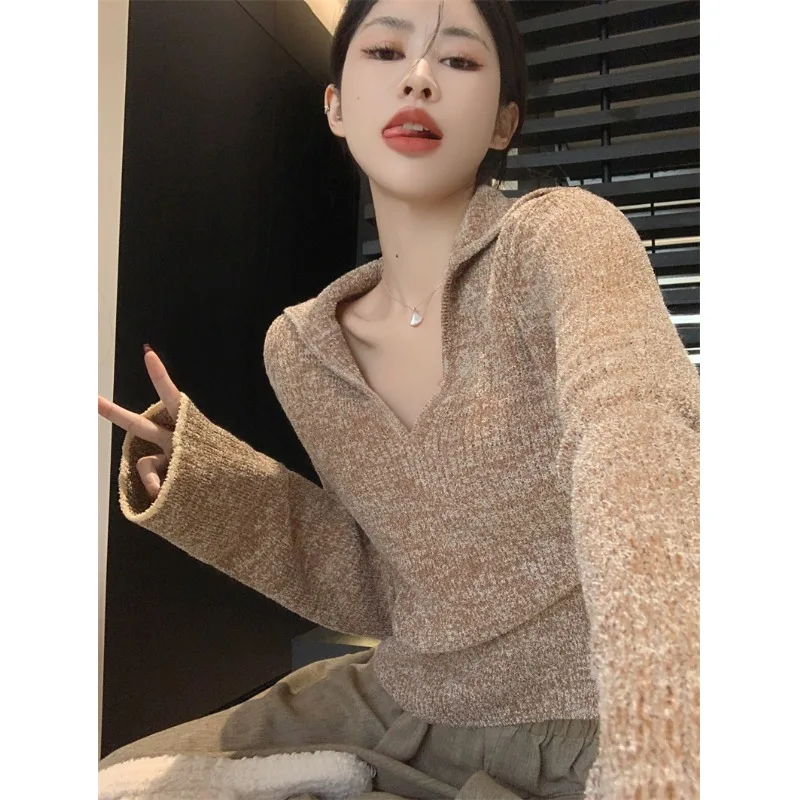 

Облегающий длинный вязаный свитер, женский модный свитер Crew Ne Design, зима 2022, новинка 202, универсальный модный свитер для похудения...