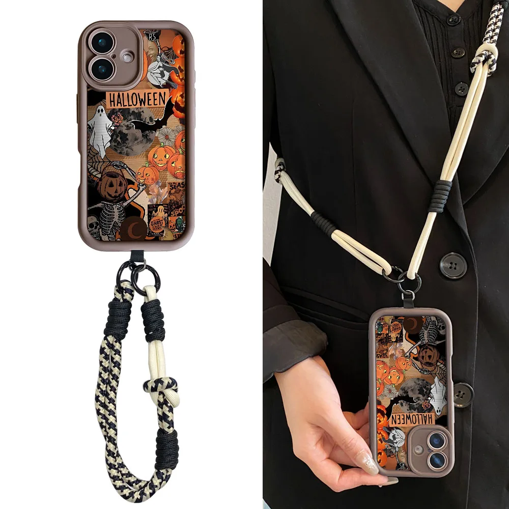 Cxd5 cubierta de cuerda larga de Halloween para Redmi Note 14 14s 13 12 11 10 9 8 7 Pro Plus 13C 12C 14C 9C 10C funda de teléfono con cordón cruzado