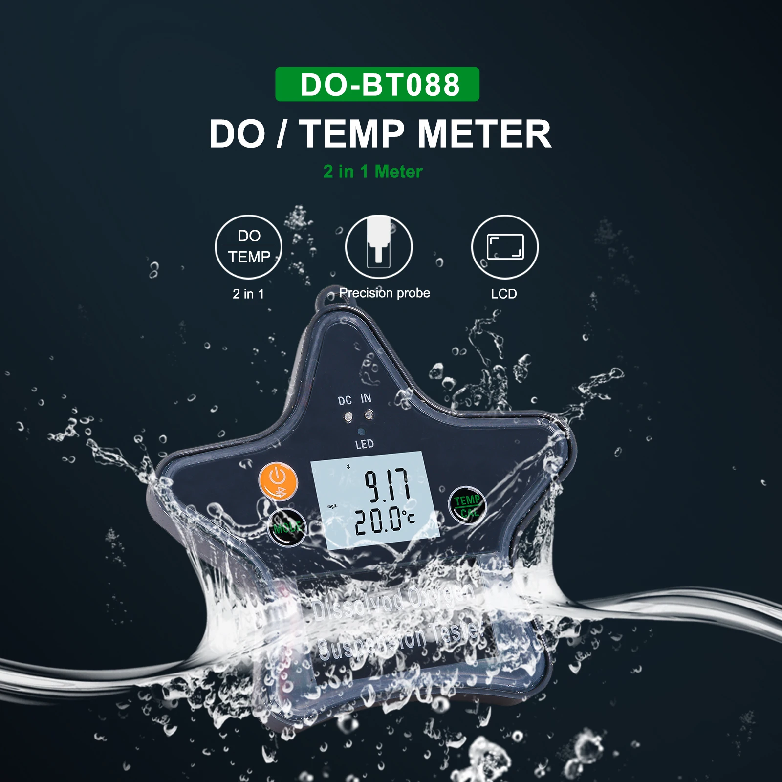 Digital Dissolved Oxygen Meter Tester with LED Display Auto Temp Compensation APP Connectivity for Aquarium Wastewater 2025 New